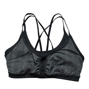 PRANA Soleil Sports Bra in Black Gray Stripe Size XL Womens Strappy Padded Yoga